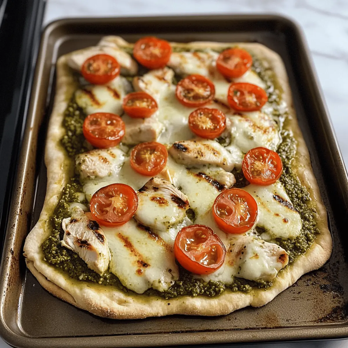 Hähnchen-Pesto-Pizza-Fladenbrot in 15 Minuten