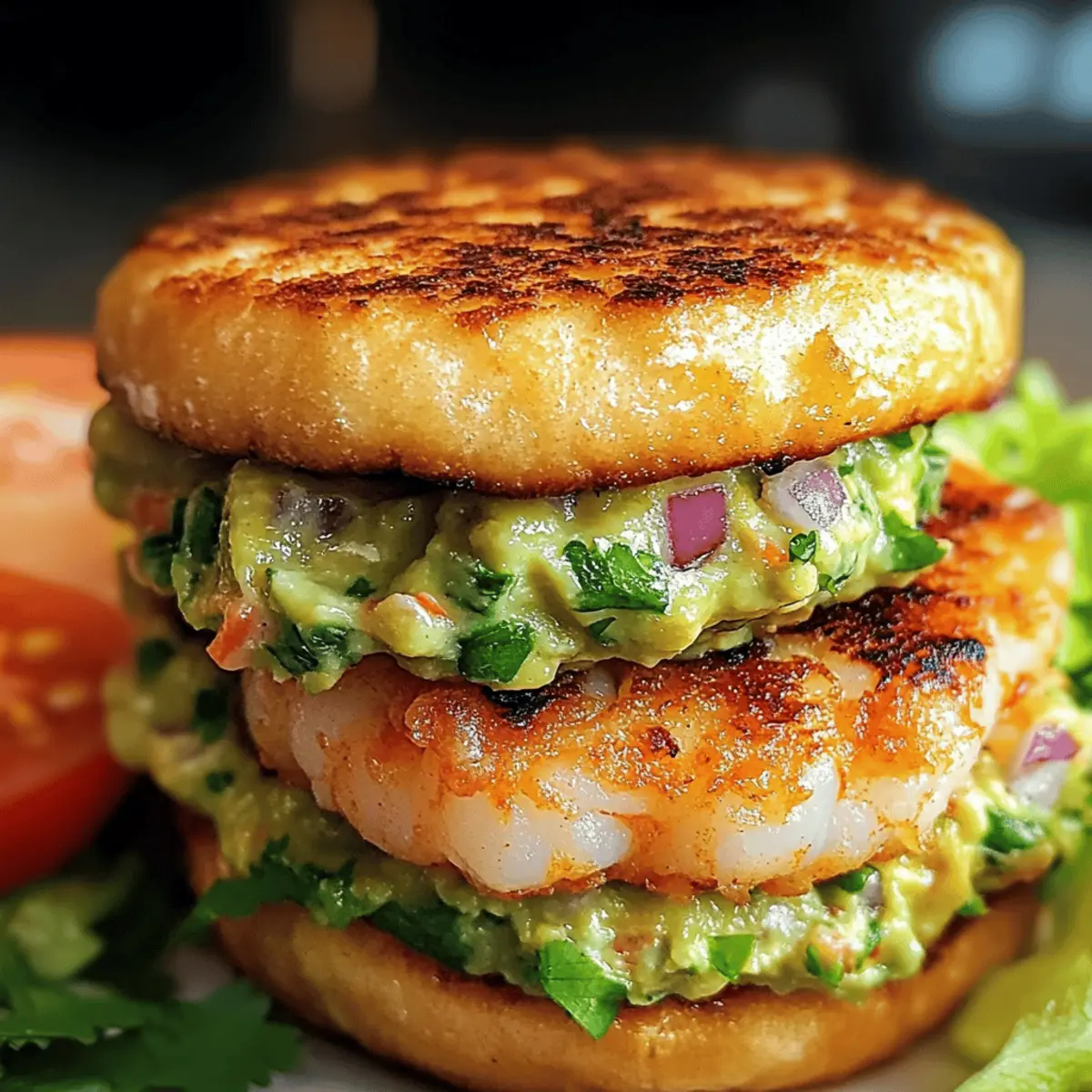 Garnelenburger mit Koriander und Guacamole genießen