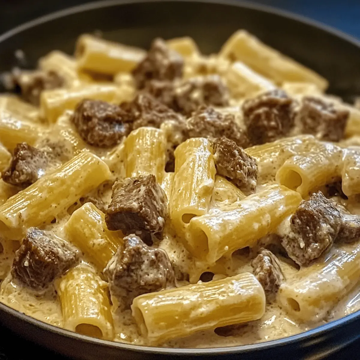 Cremiges Parmesan Rindfleisch mit Rigatoni Pasta