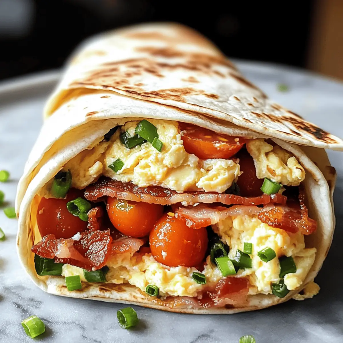 Bacon-Tomaten-Crunch-Wrap mit Frühlingszwiebel-Rührei