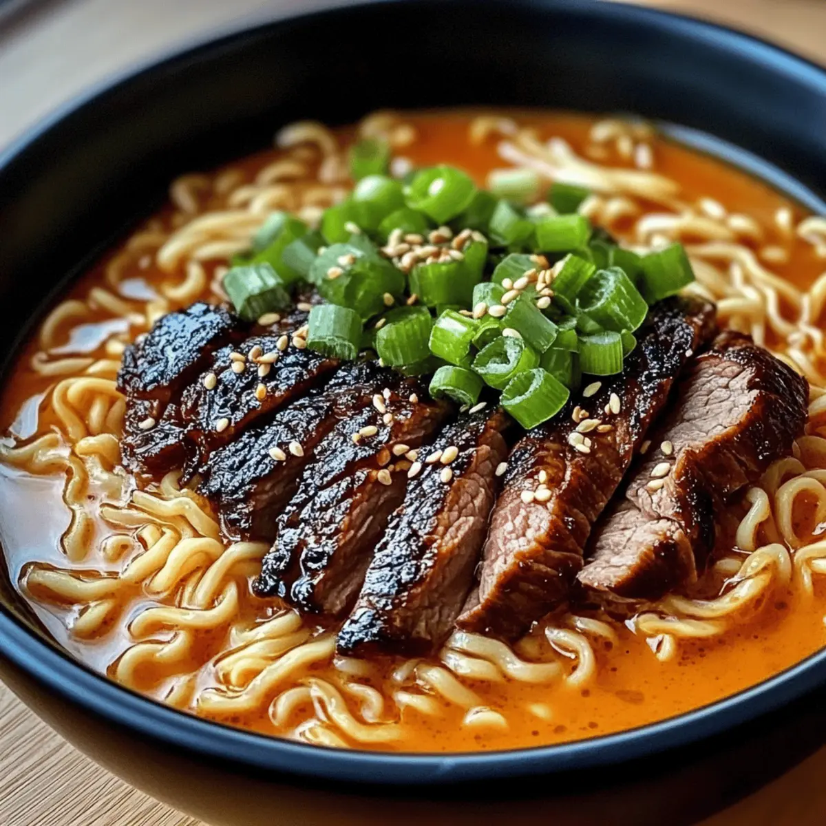 Scharfe Koreanische Ramen mit Gegrilltem Rindfleisch