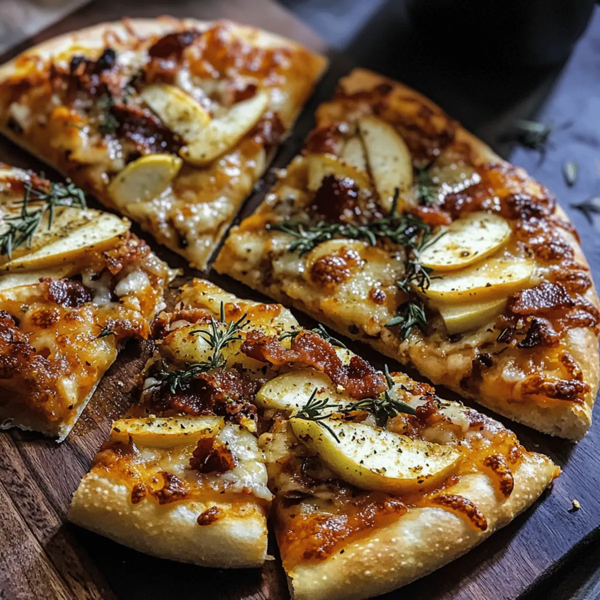 Apfel Cheddar Rosmarin Bacon Pizza Genuss für Zuhause