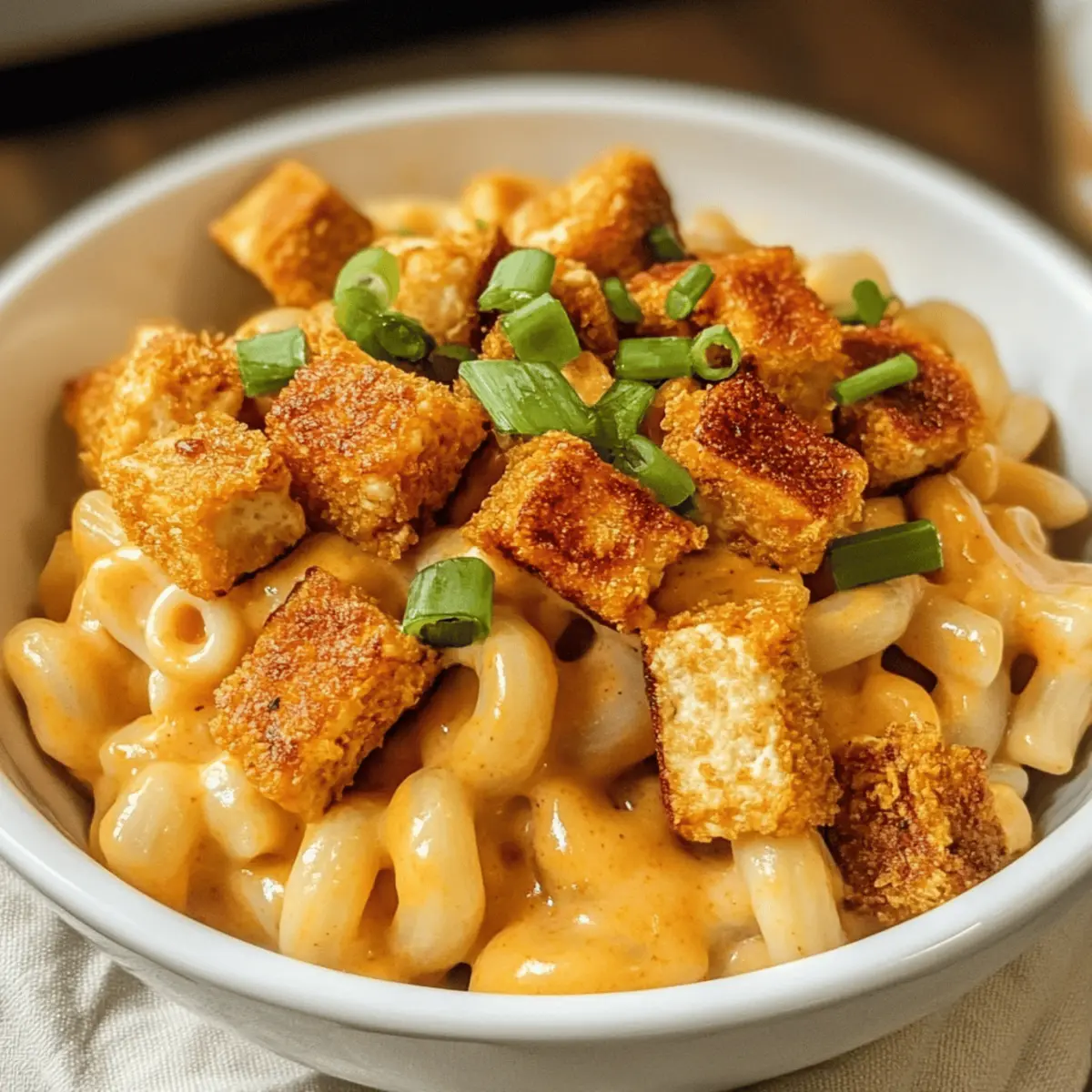 Veganer High-Protein-Buffalo-Tofu-Makkaroni und Käse