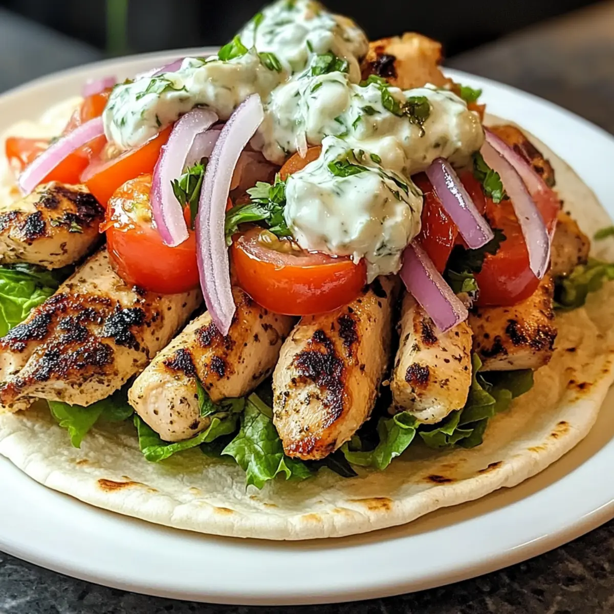 Griechisches Hähnchen-Gyros mit Zitronen-Kräuter-Marinade und Tzatziki
