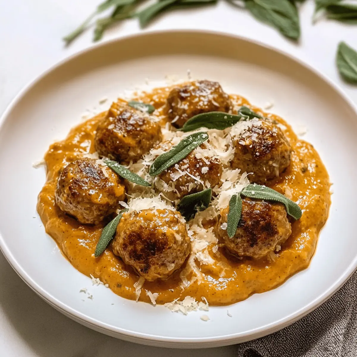 Putenfleischbällchen in Kürbis-Salbeisauce genießen