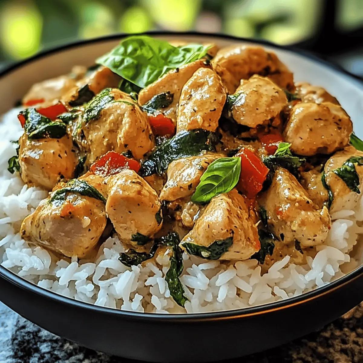 Gewürztes Kokosnuss-Basilikum-Hühnchen mit Reis schnell zubereiten