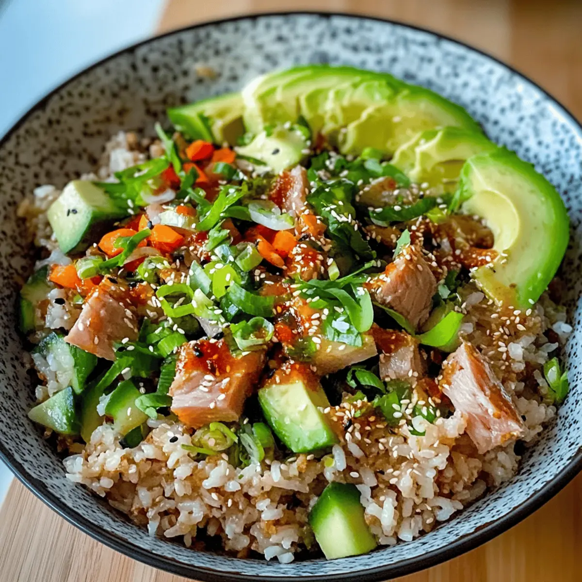 Thunfisch Avocado Knuspriger Reis Salat für die Familie