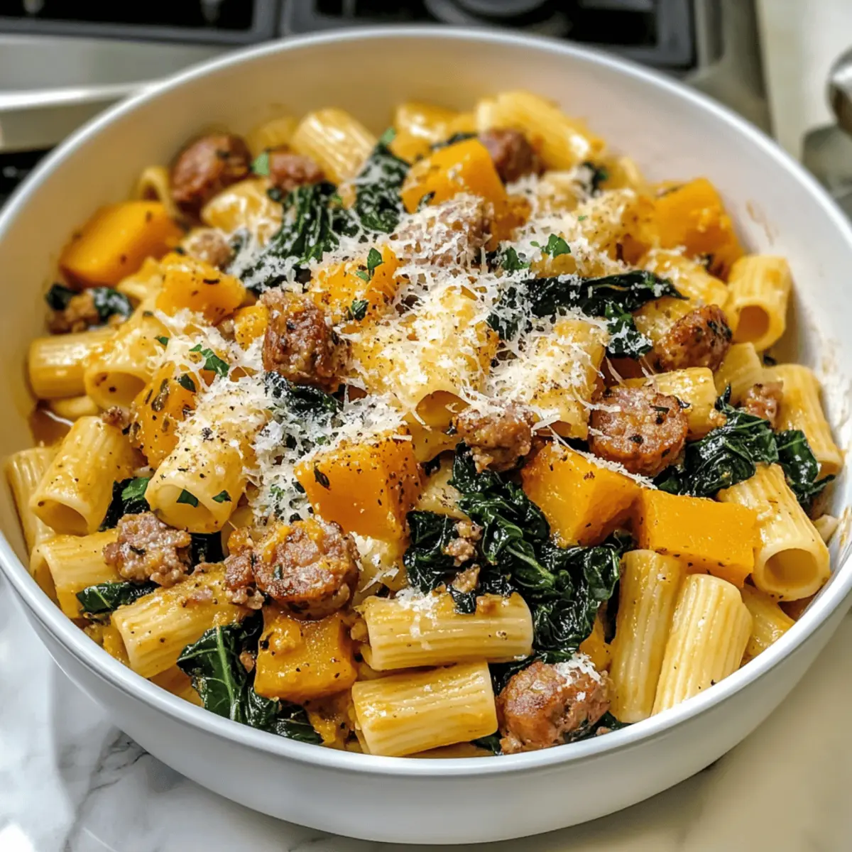 Butternut-Kürbis-Wurst-Pasta für den perfekten Genuss
