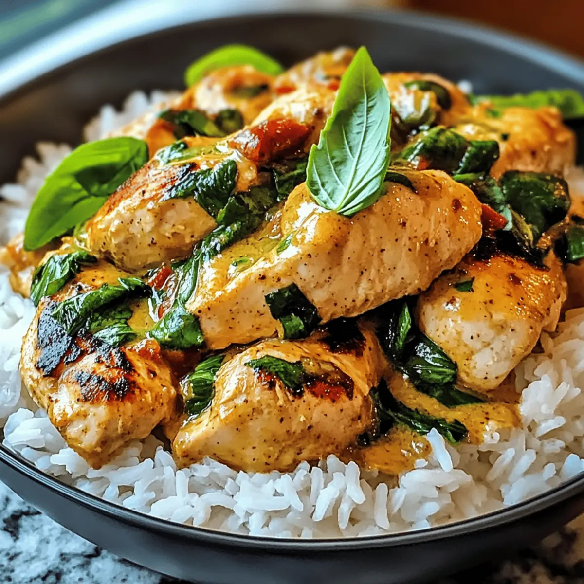 Gewürztes Kokos-Basilikum-Hühnchen mit Reis leicht gemacht