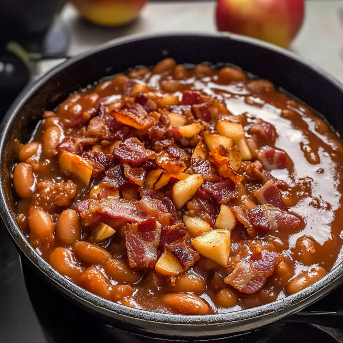 Apfelkuchen gebackene Bohnen mit Speck Rezept