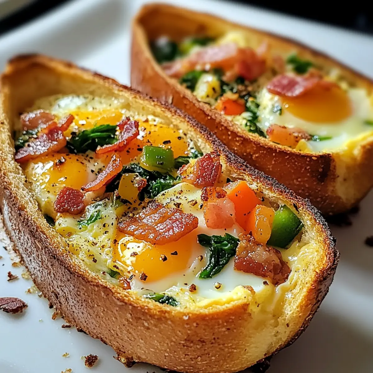 Gebackene Eierboote mit Truthahnspeck und Gemüse