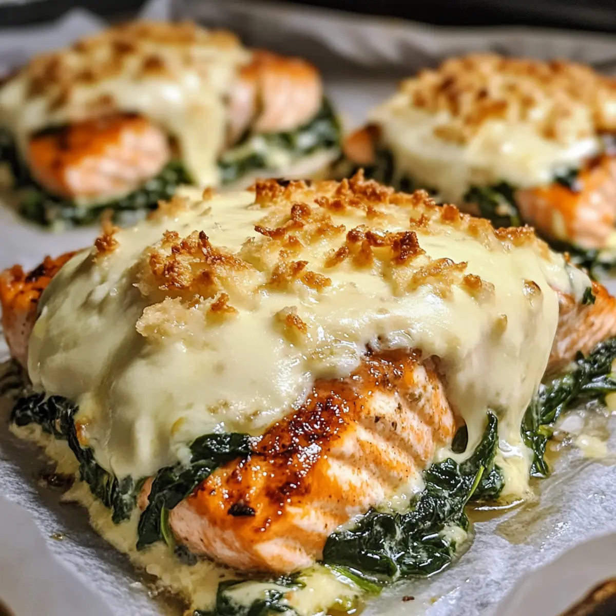 Gebackener Lachs mit Spinat und Mozzarella-Glück