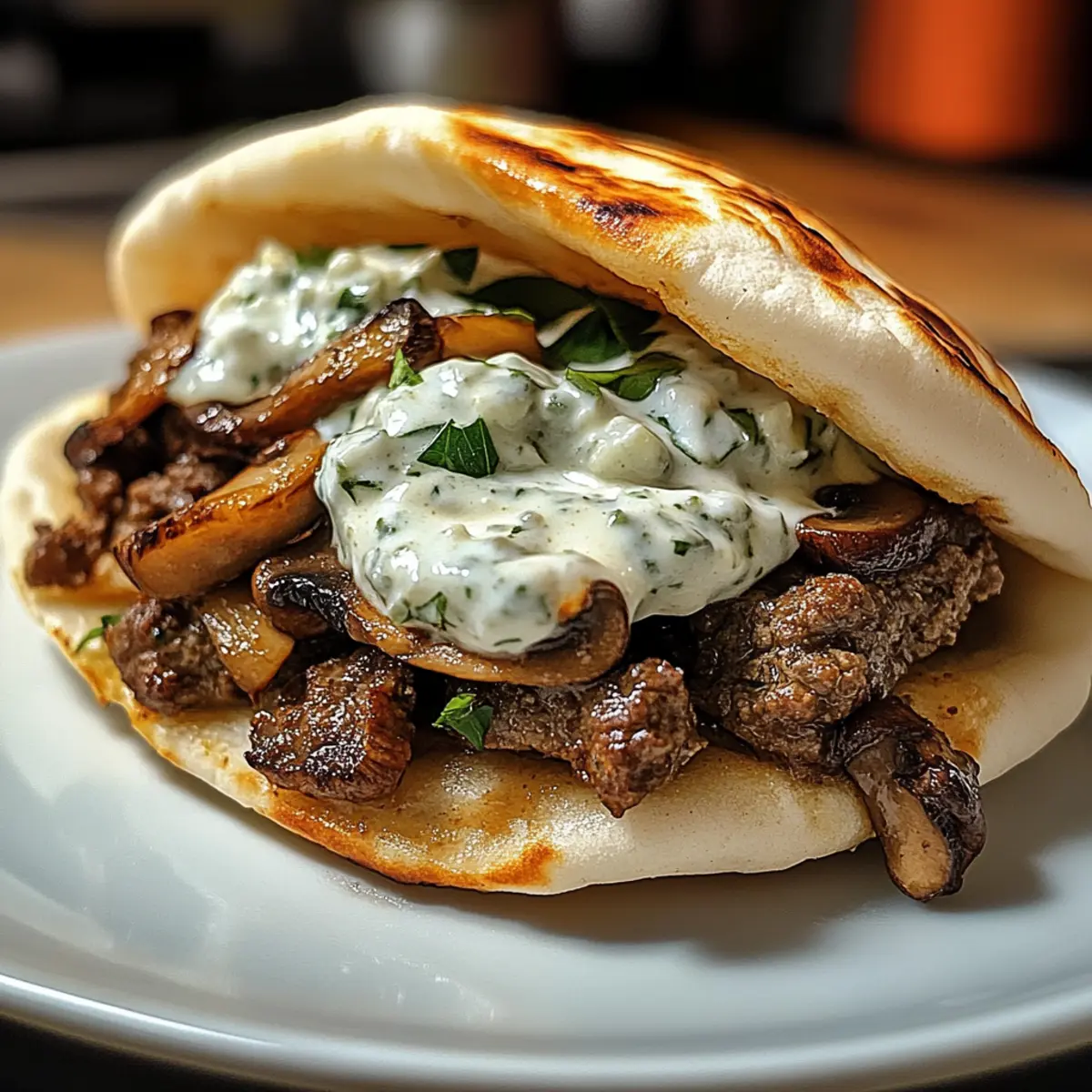 Käse-Rindfleisch und Pilz-Pita-Taschen genießen