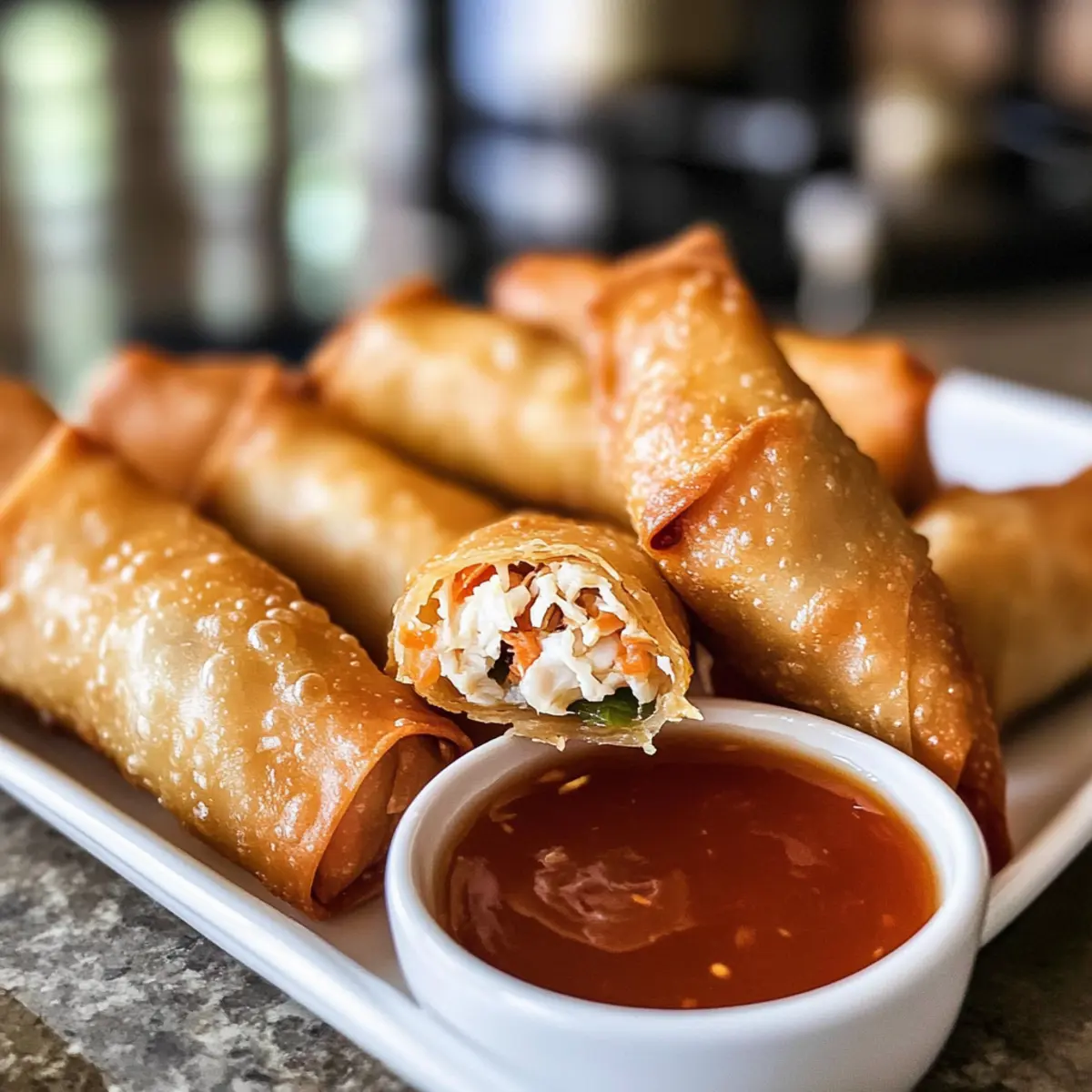 Krabben Rangoon Frühlingsrollen mit süßer Sauce