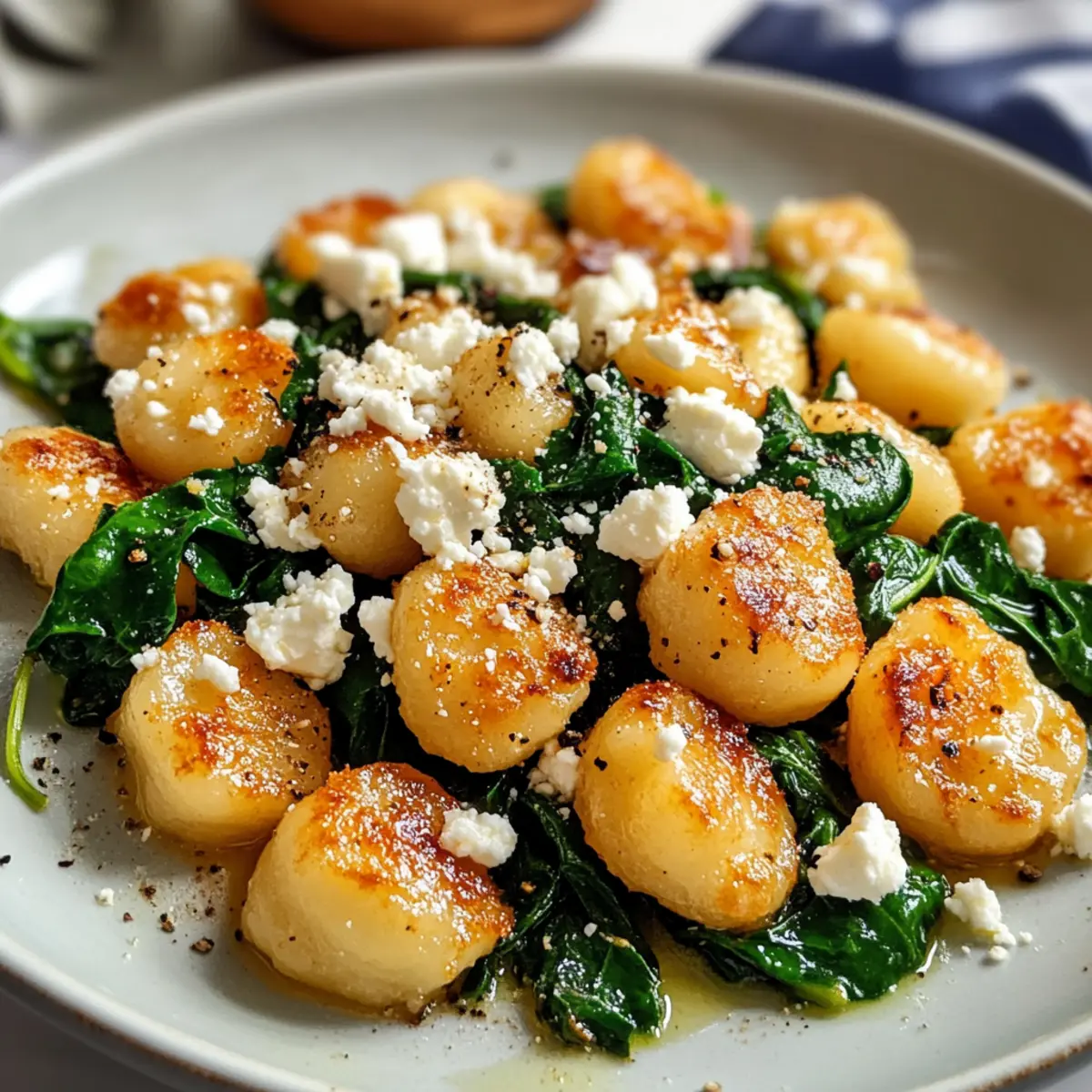 Crispy Gnocchi mit Spinat und Feta in 25 Minuten