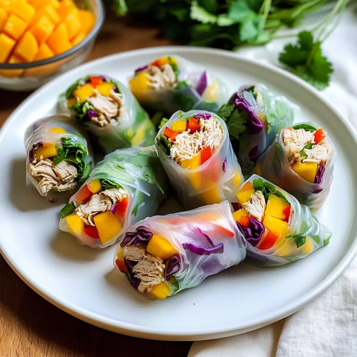 Einfache zerrissene Hähnchen-Reispapierrollen genießen