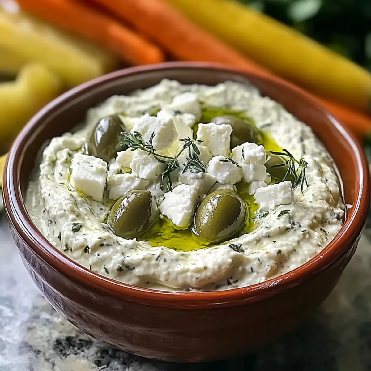 Grüner Oliven- und Feta-Käse-Dip für deine Party