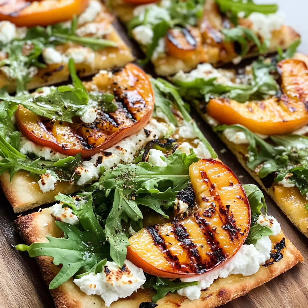 Gegrillte Pfirsich- und Rucola-Fladenbrot-Pizza
