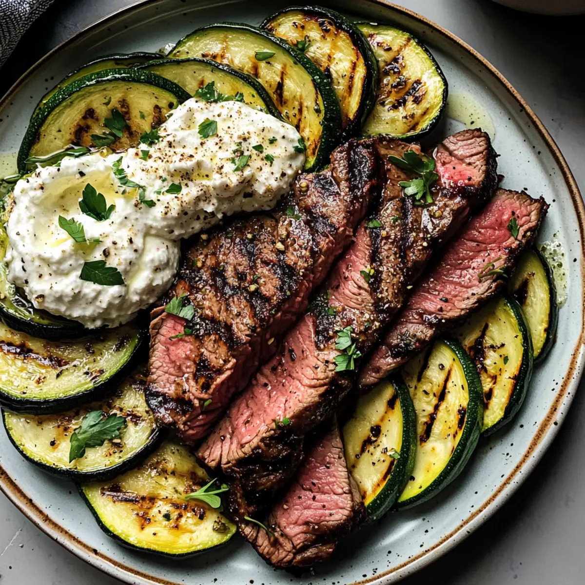 Gegrilltes Steak und Zucchini für den Sommerzauber