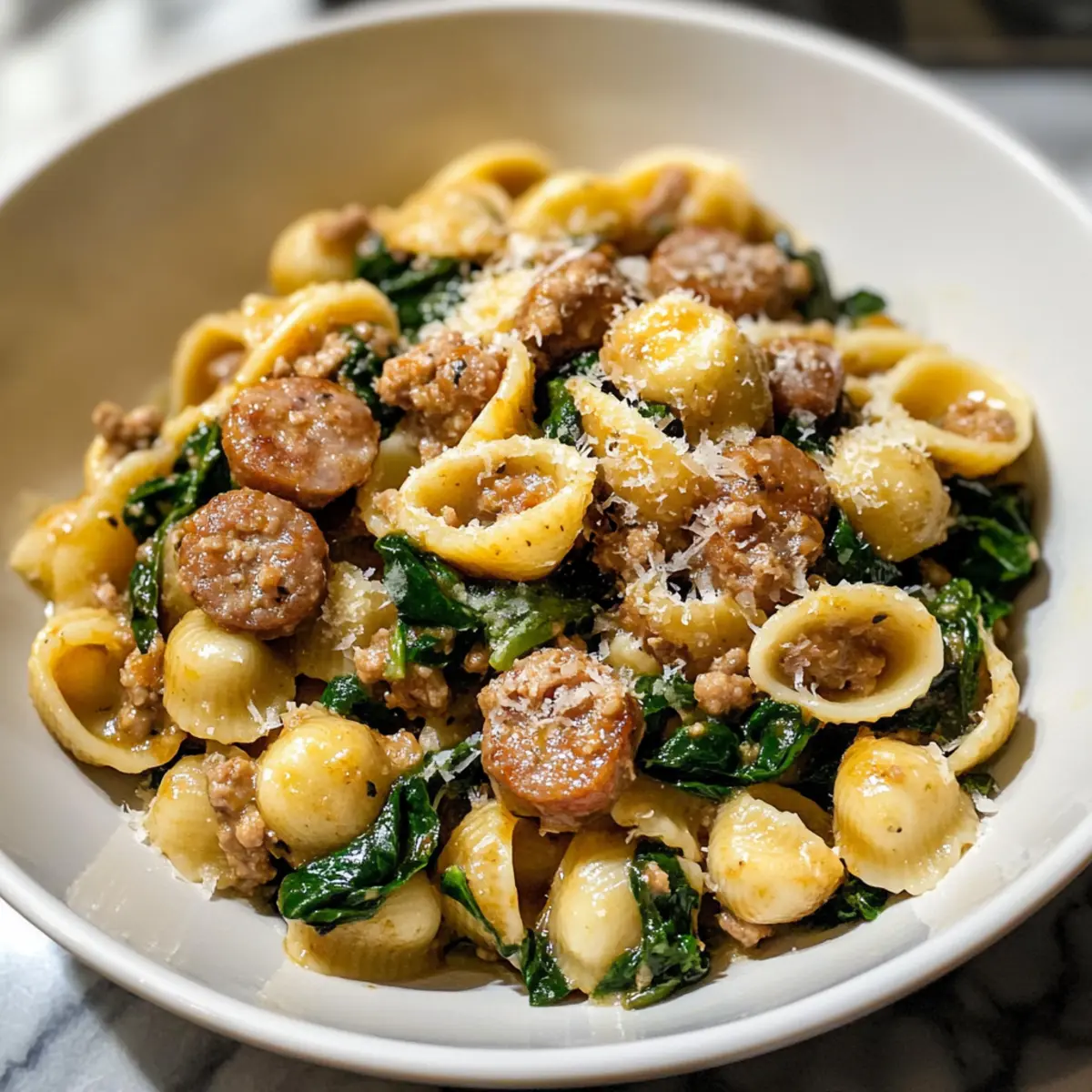 Orecchiette mit Wurst und Spinat in 30 Minuten