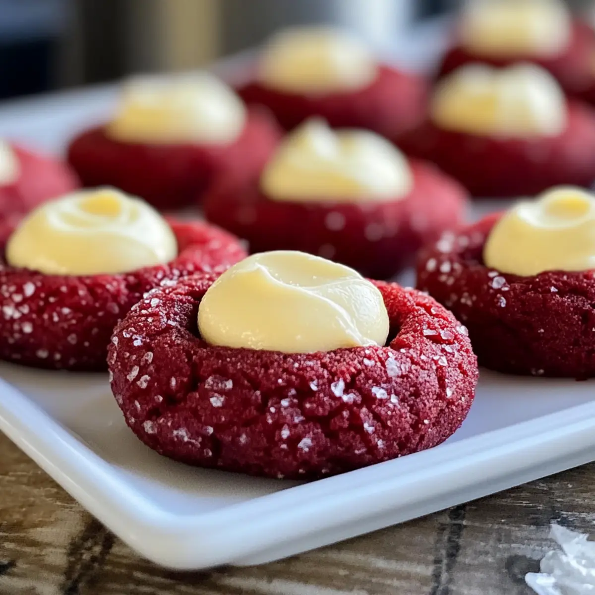 Roten Samt Daumenabdruck Cookies mit Frischkäse
