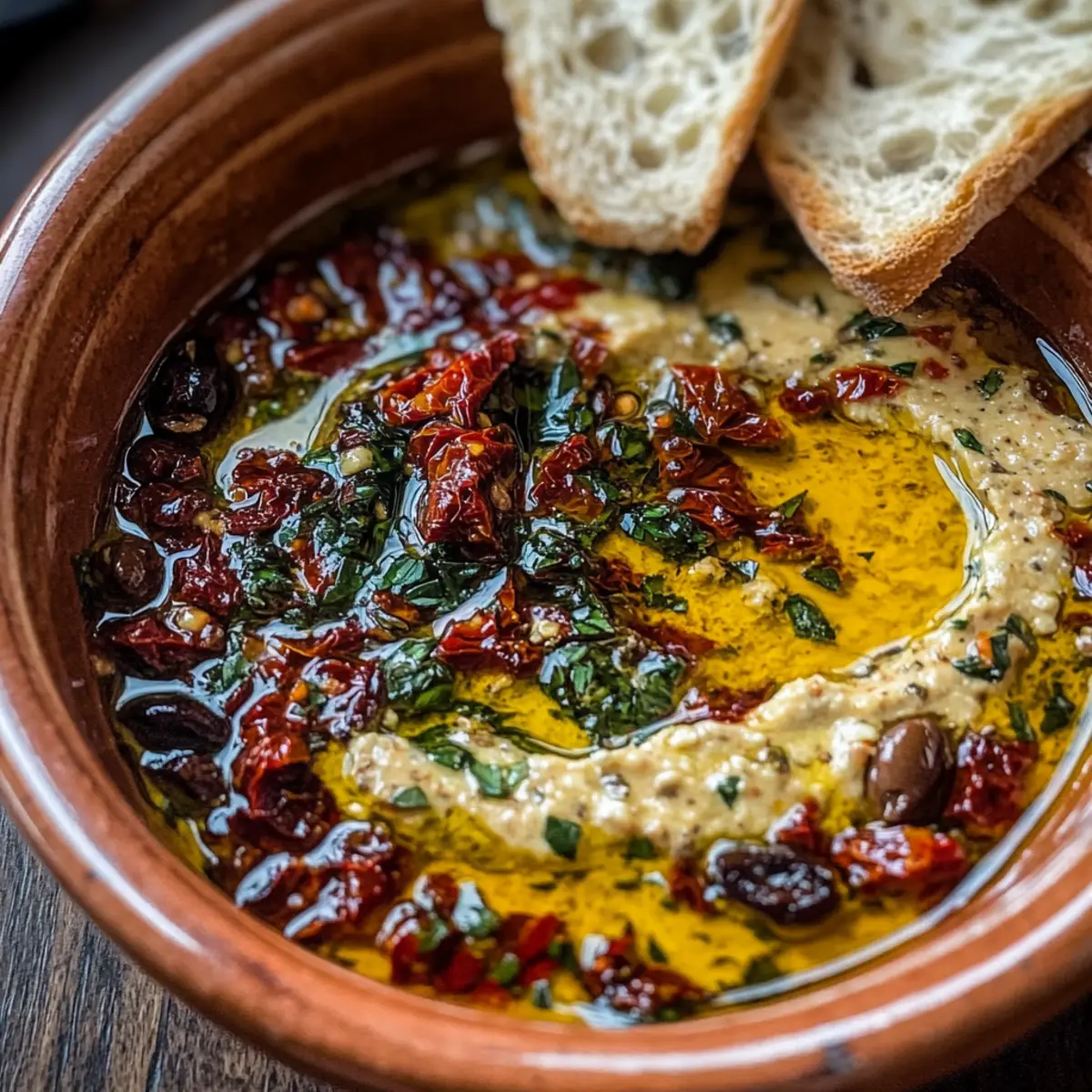 Sonnengetrocknete Tomaten Olivenöl Brot Dip Genuss