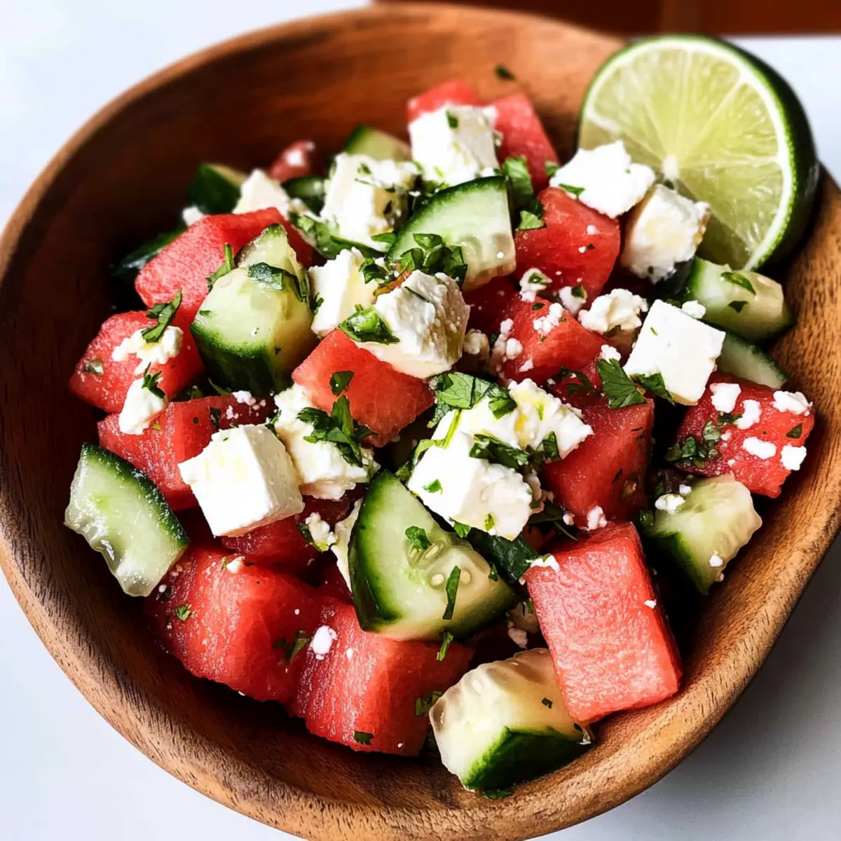Erfrischender Wassermelonen-Feta-Salat mit Gurke