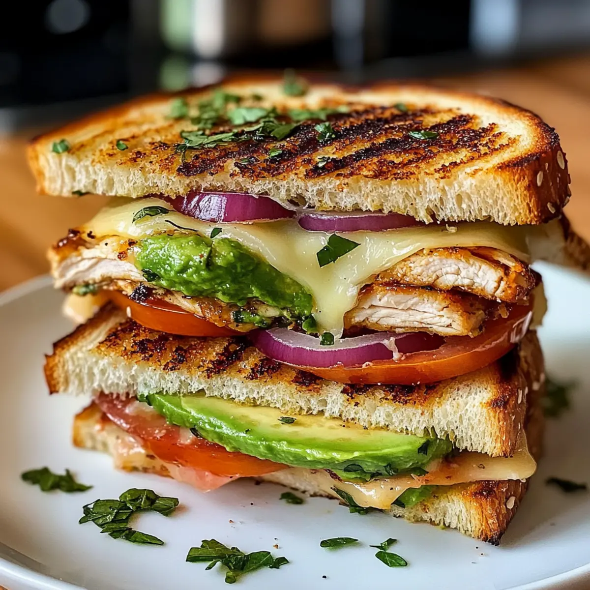 Hühnchen Avocado Schmelz Sandwich für Genießer