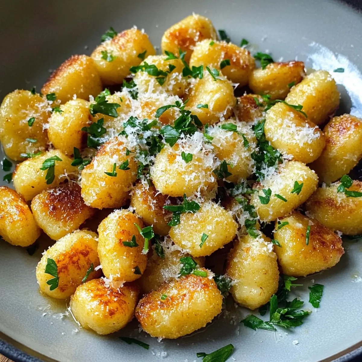 Knoblauchbutter Parmesan gebratene Gnocchi für Glücksmomente