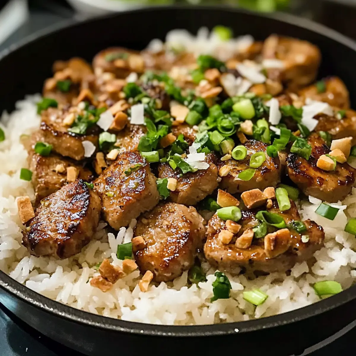 Ingwer-Limetten-Schweinefleisch mit Kokosreis in 35 Min.
