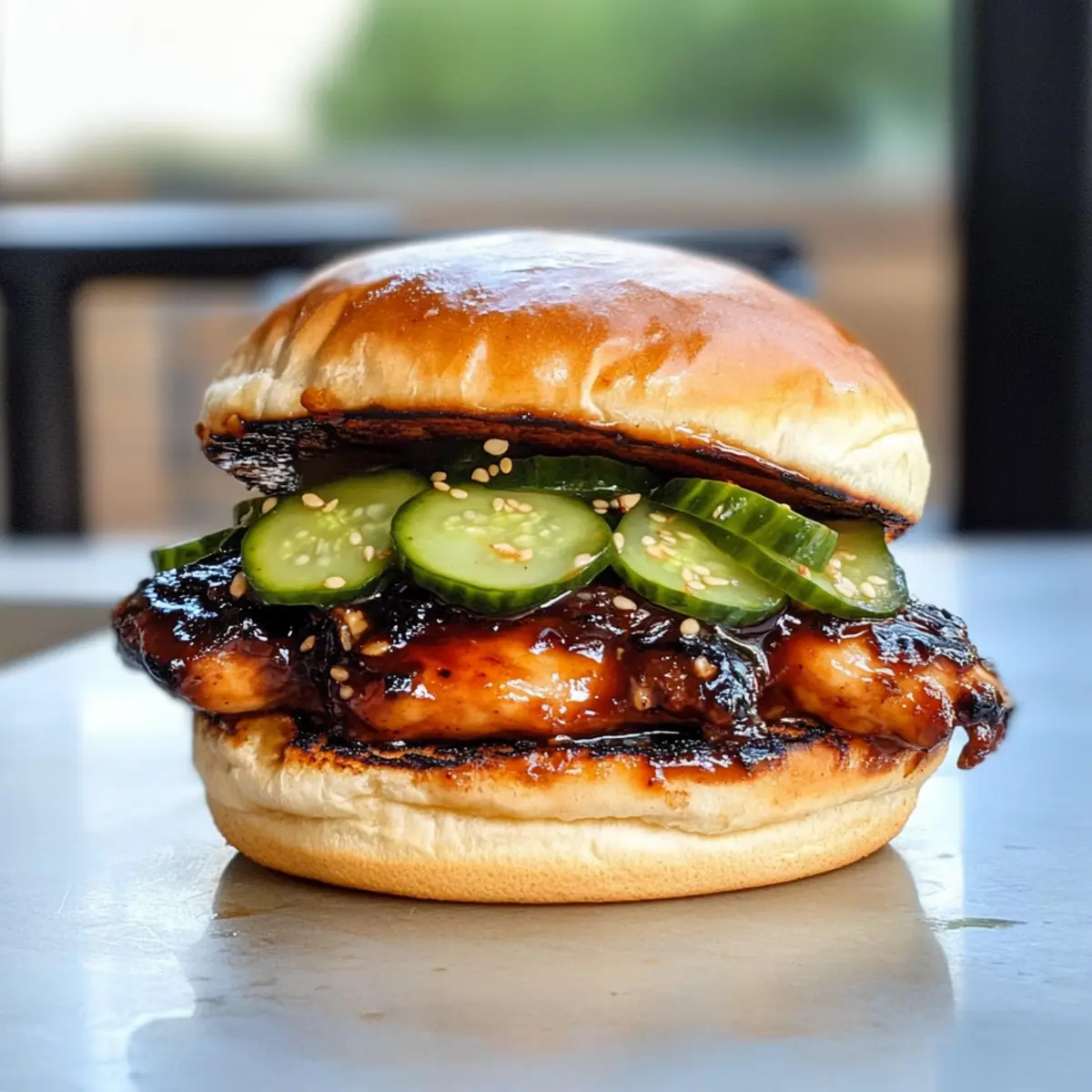 Koreanisches BBQ-gegrilltes Hähnchensandwich mit Gurken