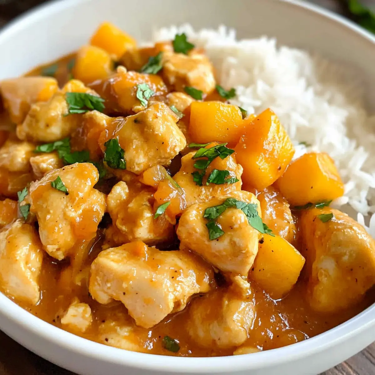 Mango Hähnchen und Reis: Leichtes Curry für Genießer