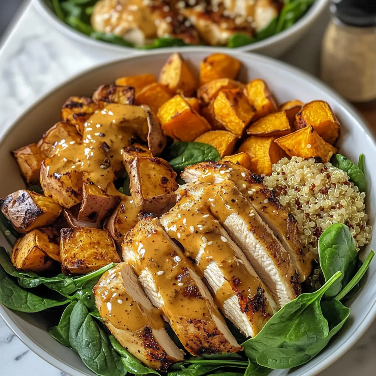 Maple Dijon Hähnchen & Süßkartoffel Schalen genießen