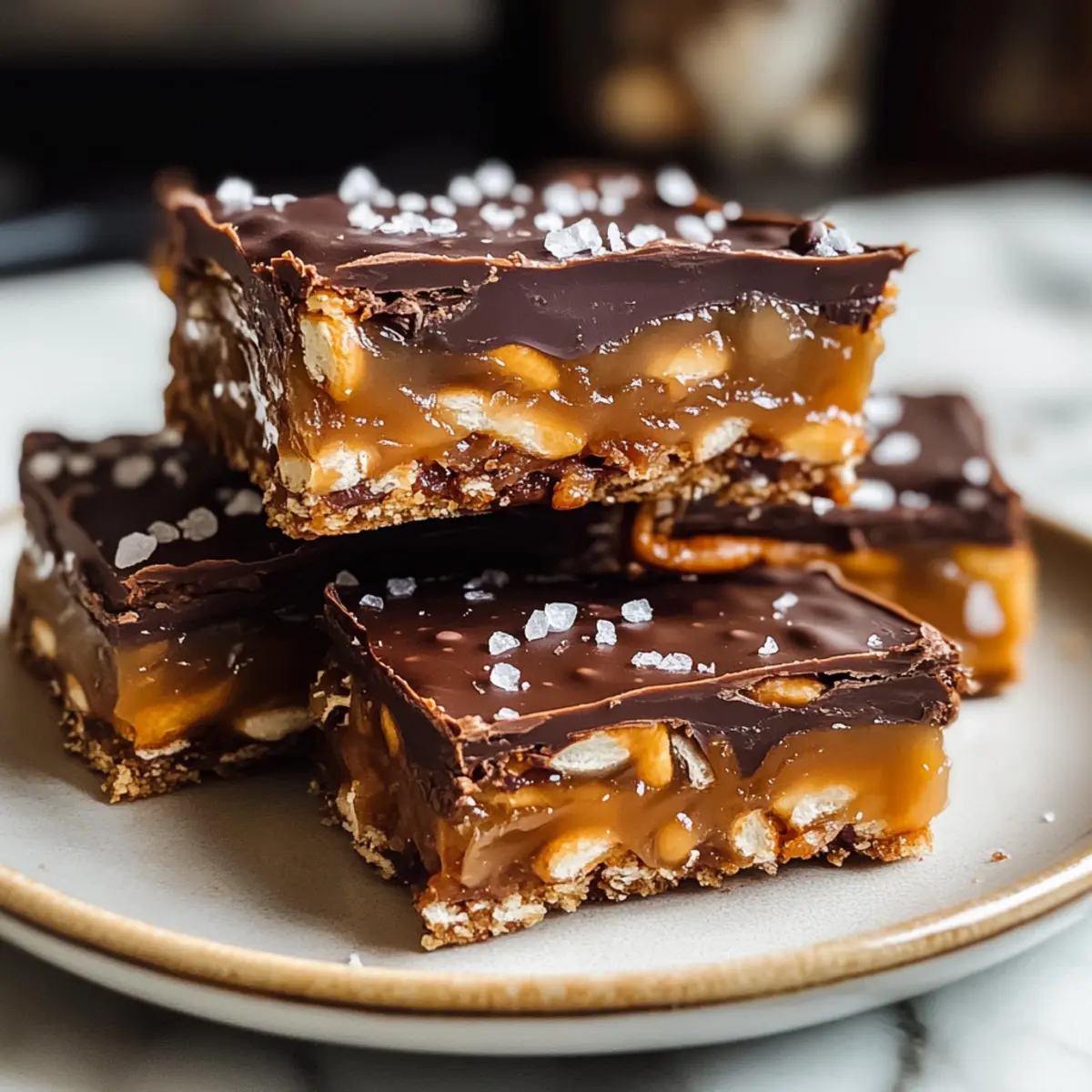 Keine-Bake Gesalzene Karamell Brezel Riegel für Sofortgenuss