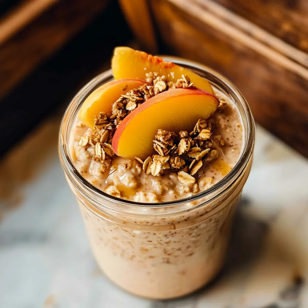 Pfirsich-Cobbler-Übernacht-Haferflocken für Frühstücksfans