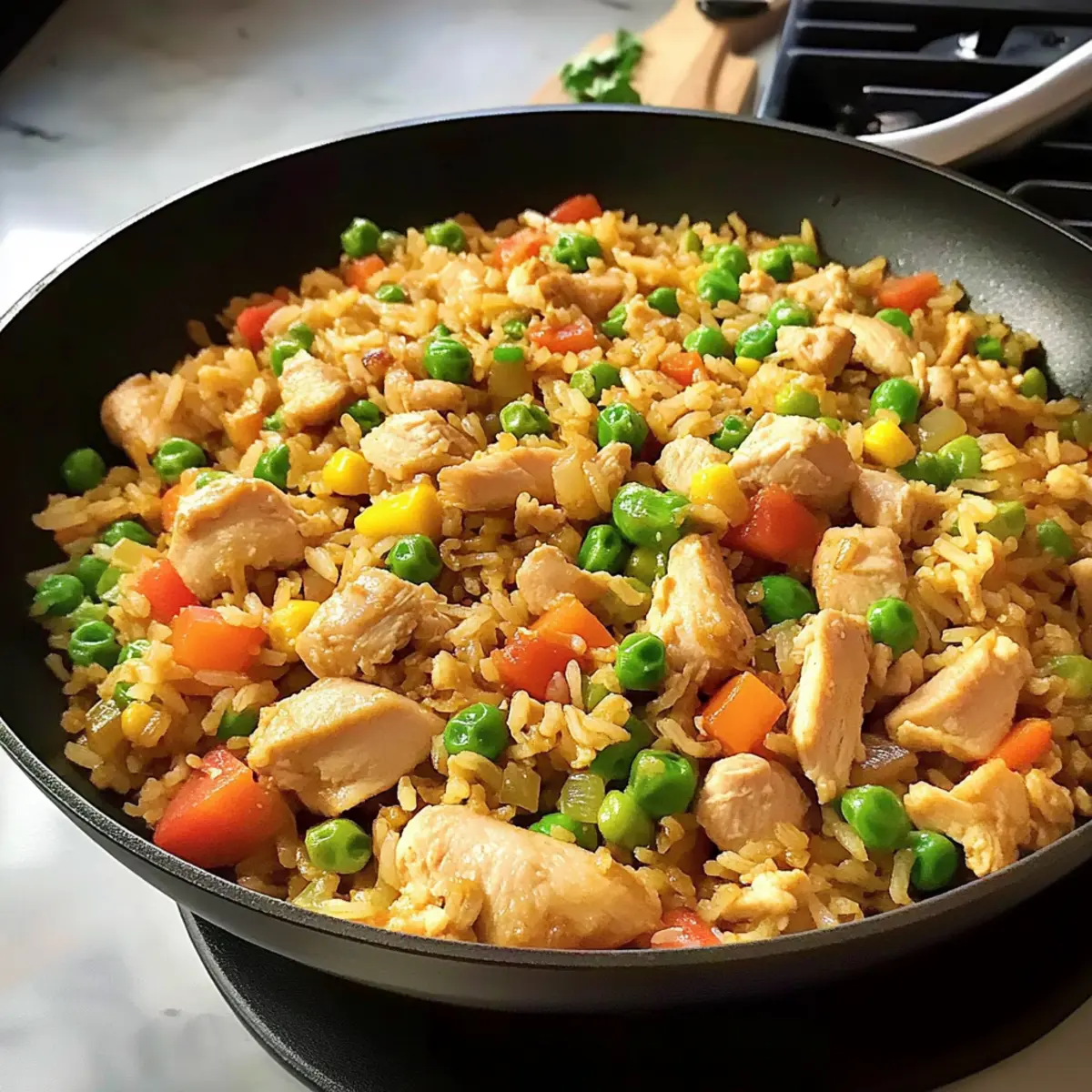 Asiatischer Hähnchen gebratener Reis in 20 Minuten