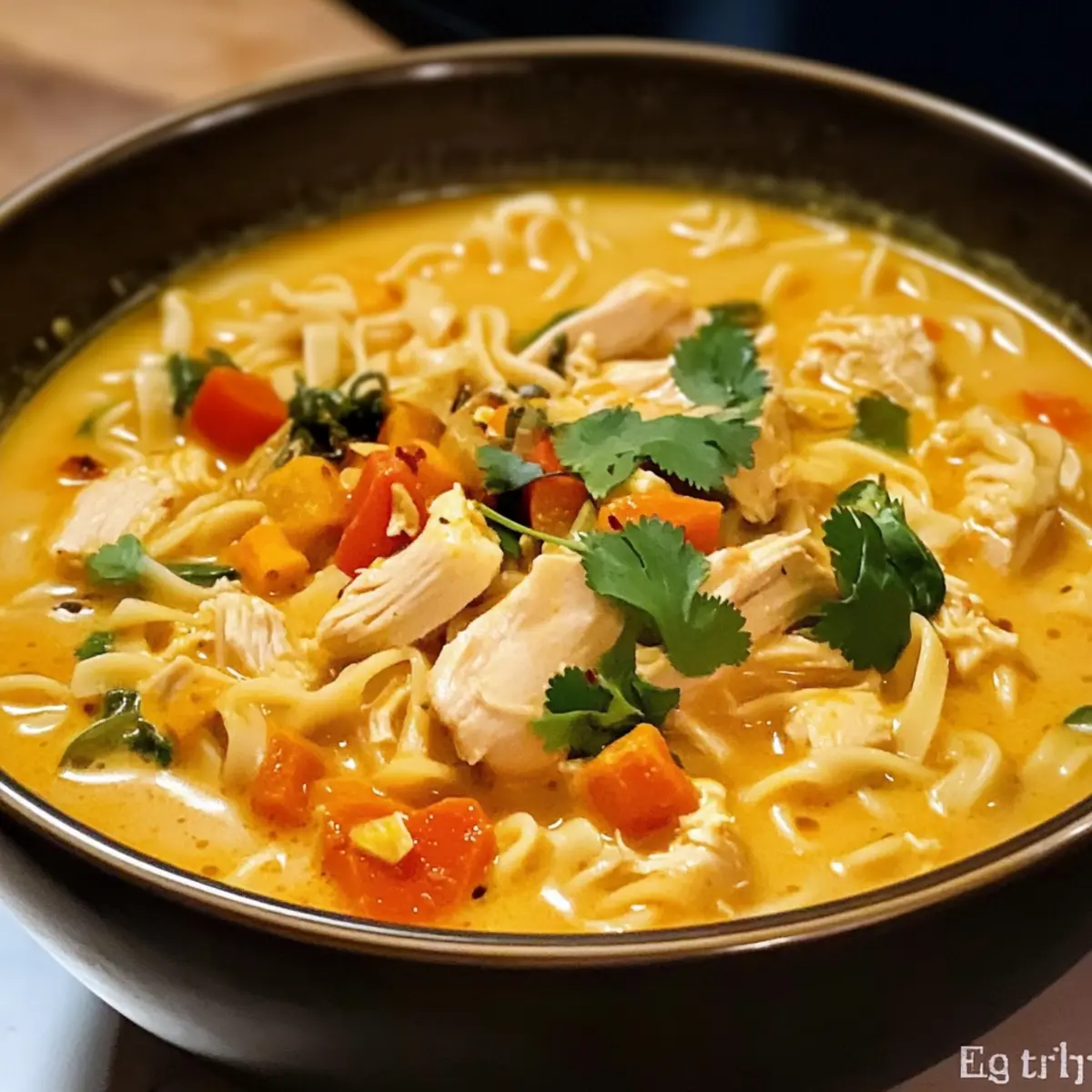 Cremige Hühnernudelsuppe mit Thai-Note