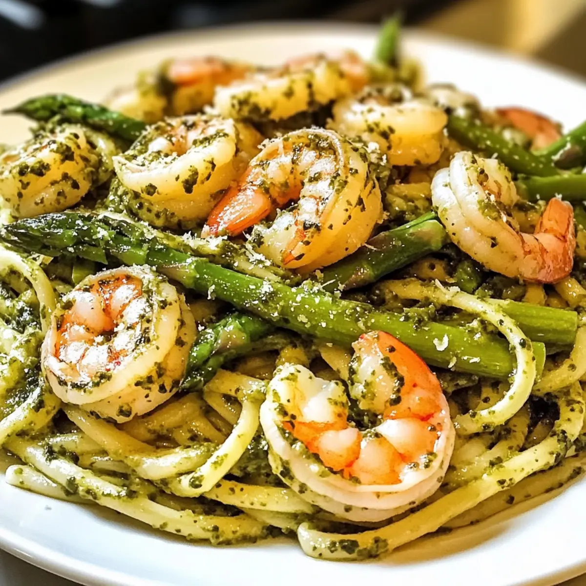 Cremige Pesto-Garnelen-Asparagus-Pasta für Eilige
