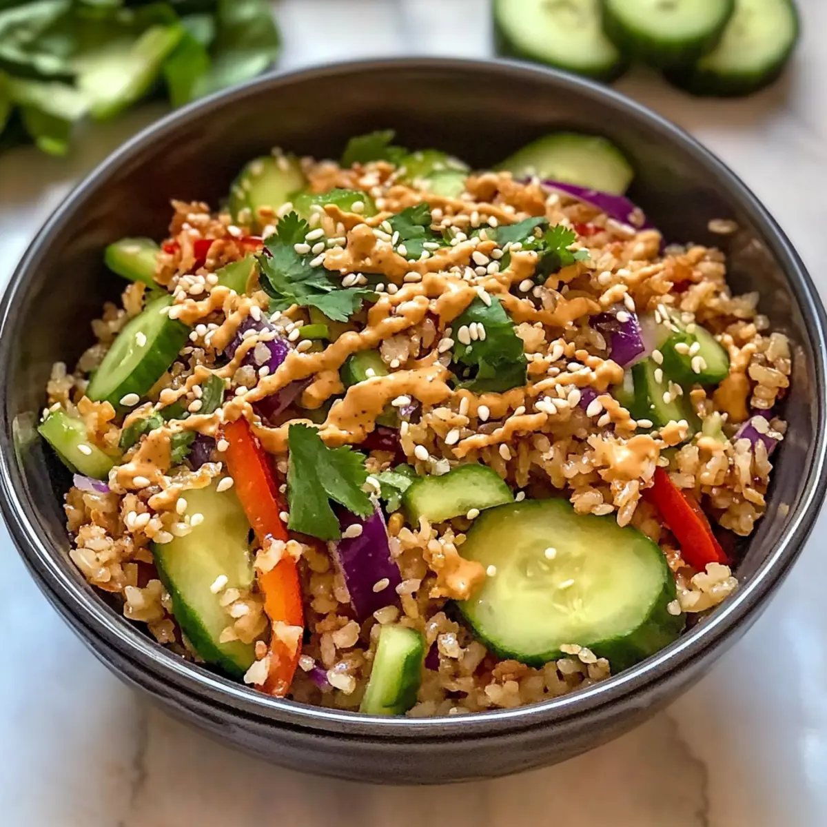 Knuspriger Reissalat mit Erdnuss-Sesam-Dressing ganz einfach
