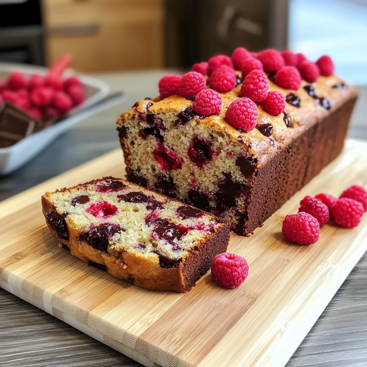 Dunkle Schokoladen-Bananenbrot mit Himbeeren Genießen