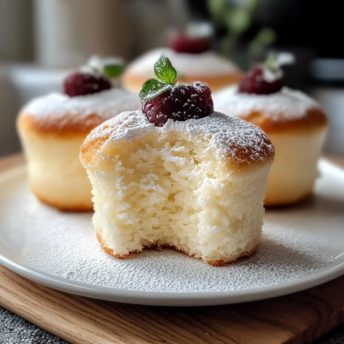 Fluffige japanische Baumwollkäsekuchen-Cupcakes Genuss