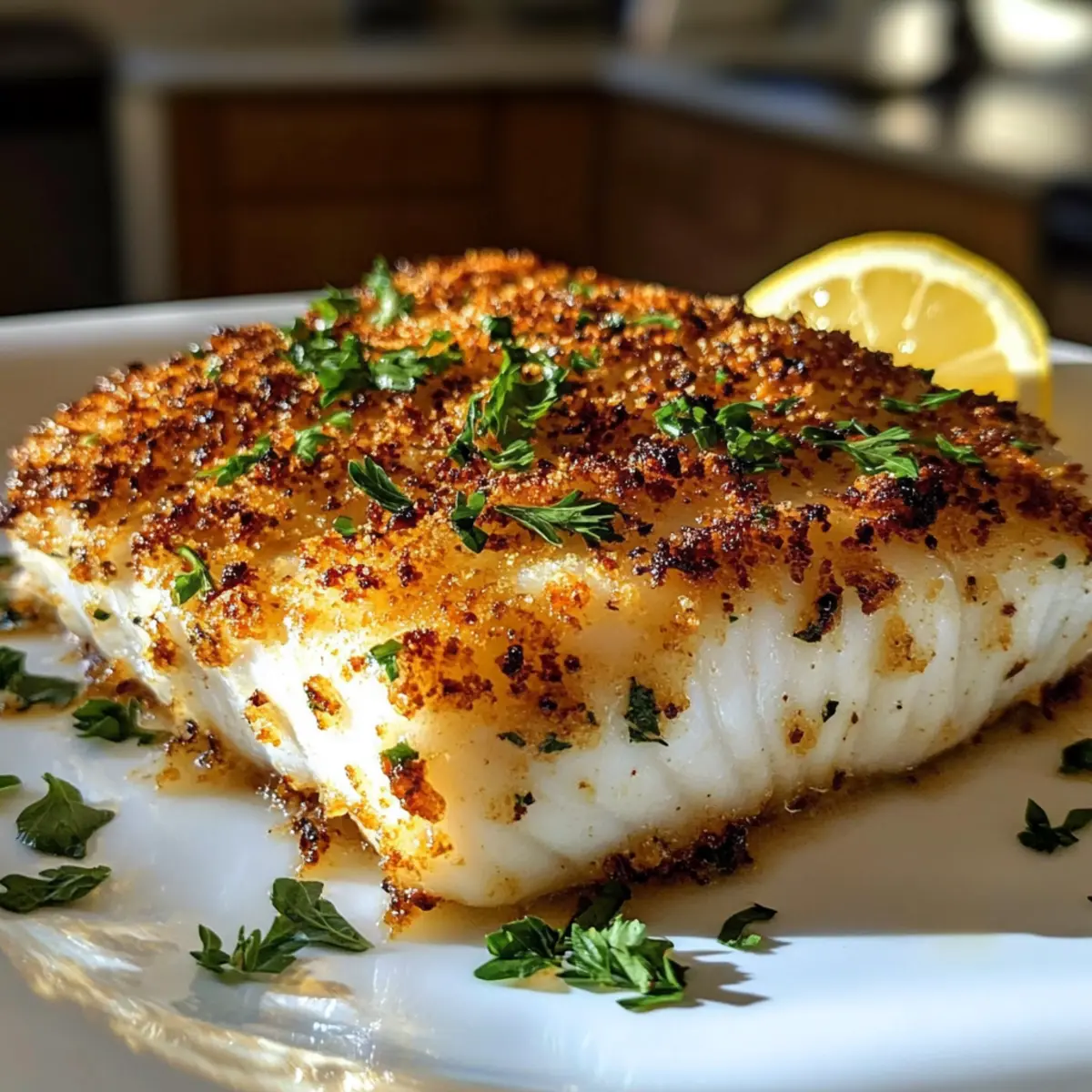 Knoblauch Parmesan Kruste Heilbutt in 25 Minuten