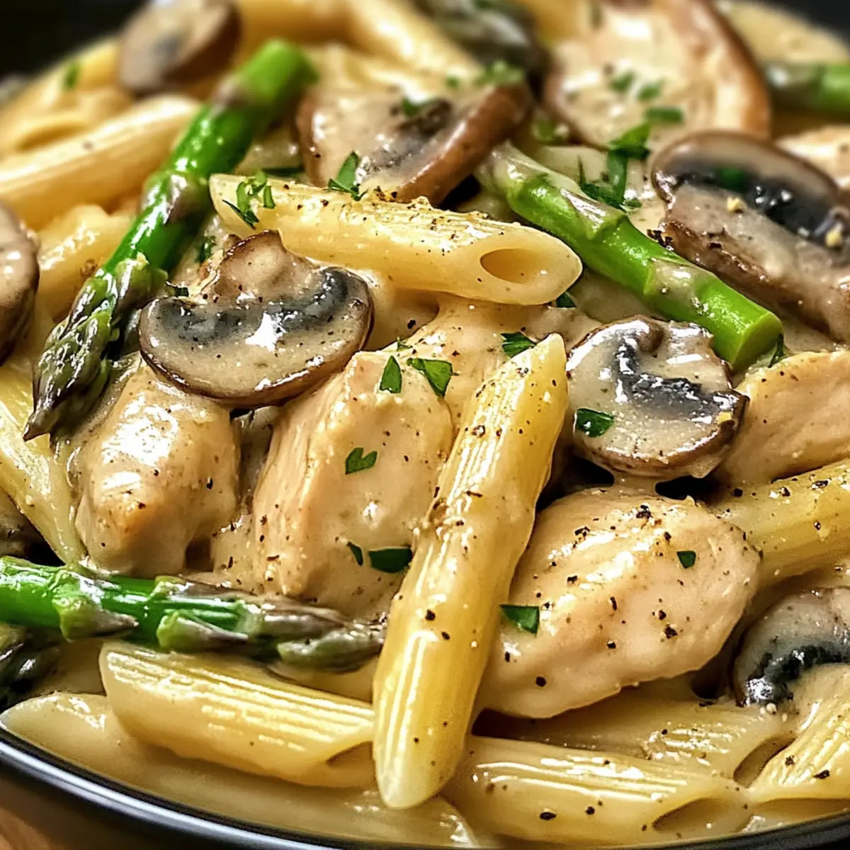 Pilz- und Spargel-Hühnchen-Penne in 30 Minuten