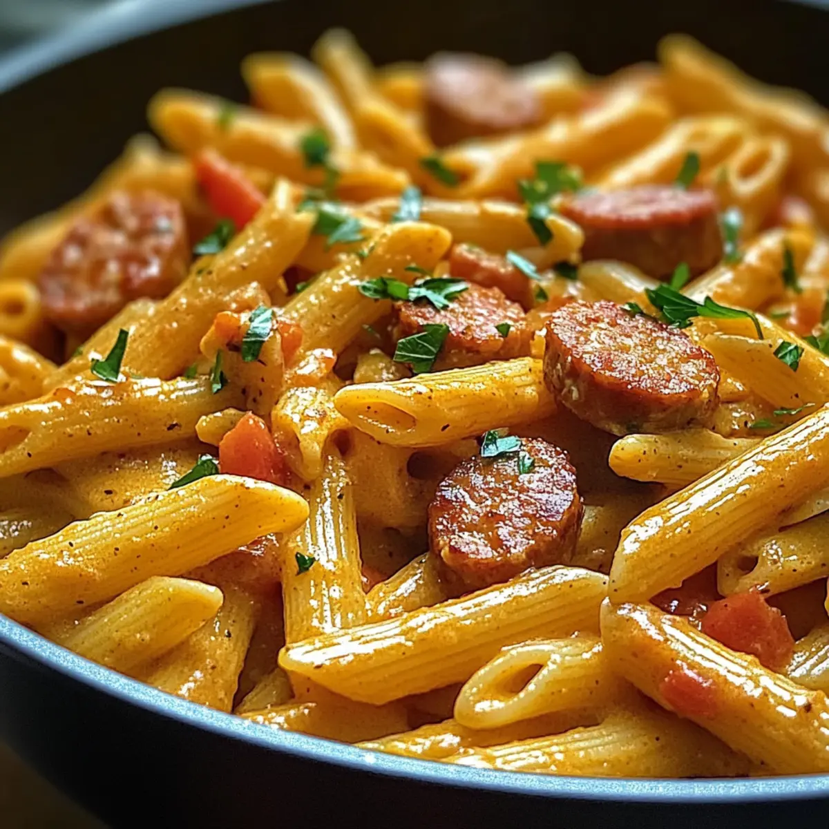 Ein-Topf Cremige Würzige Cajun Wurst Pasta für Jeden Abend