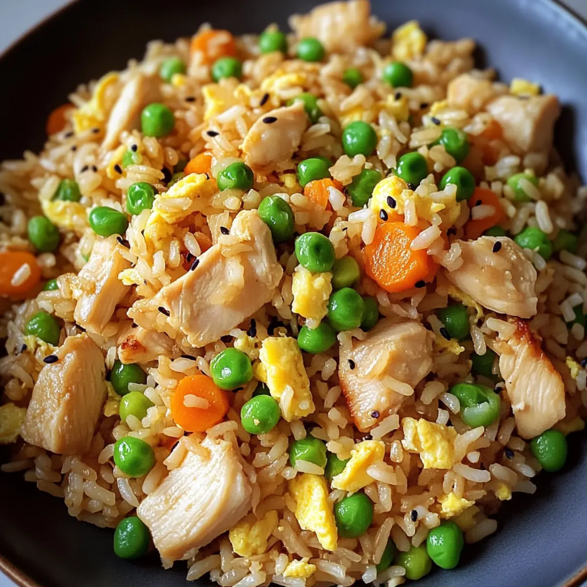 Proteinreiches gebratenes Reis mit Hähnchen schnell zubereitet