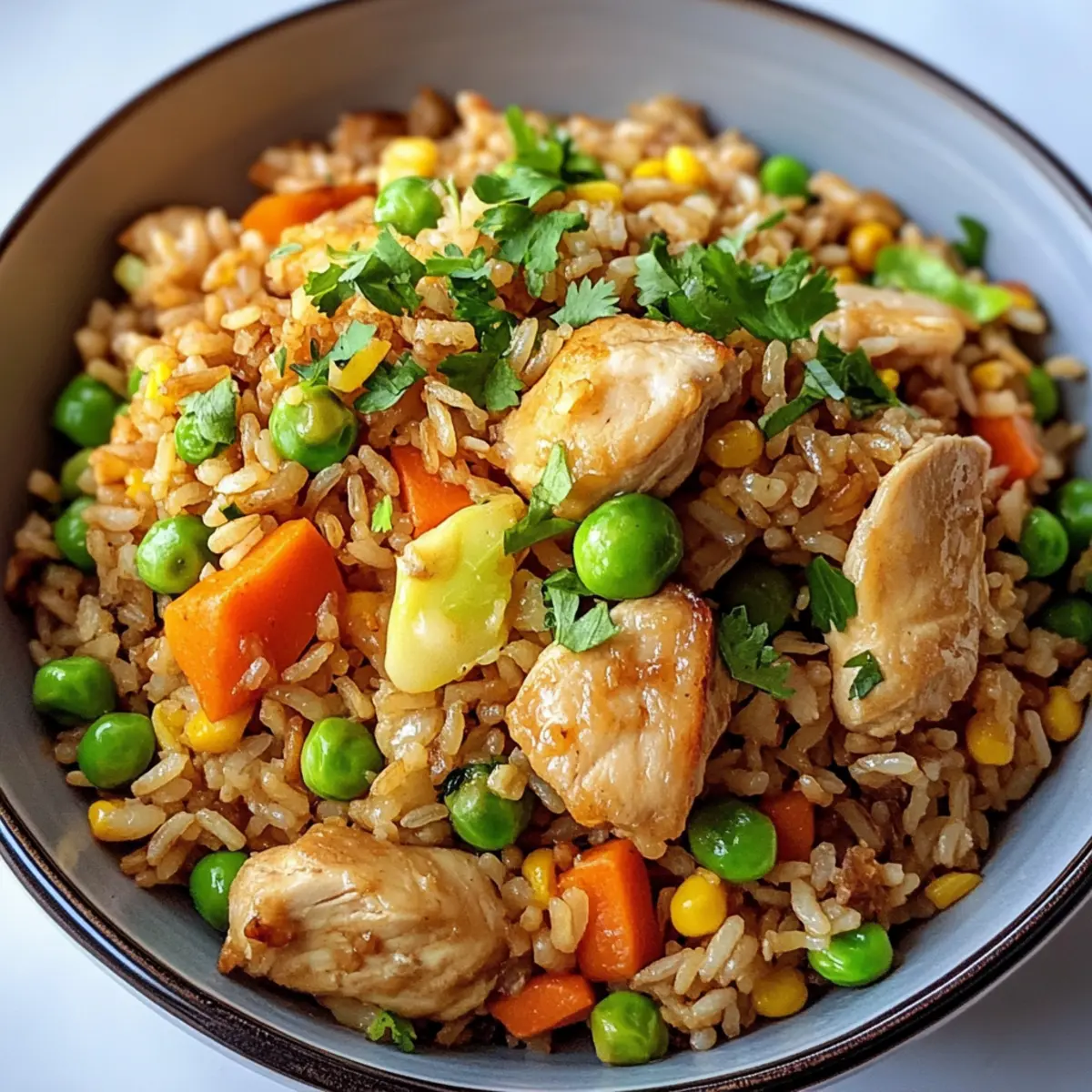 Eiweißreicher gebratener Reis mit Hähnchen genießen