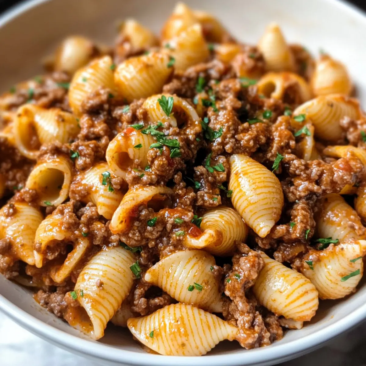 Cremige Rindfleisch und Muscheln für den Feierabend
