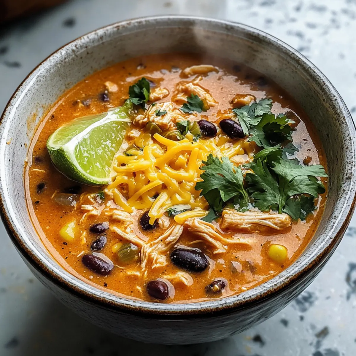 Einfache Hähnchen-, Poblano- und schwarze Bohnen-Suppe