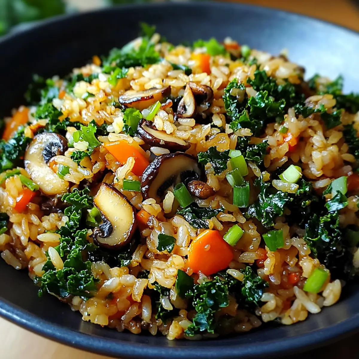 Grünkohl und Shiitake gebratener Reis schnell genießen