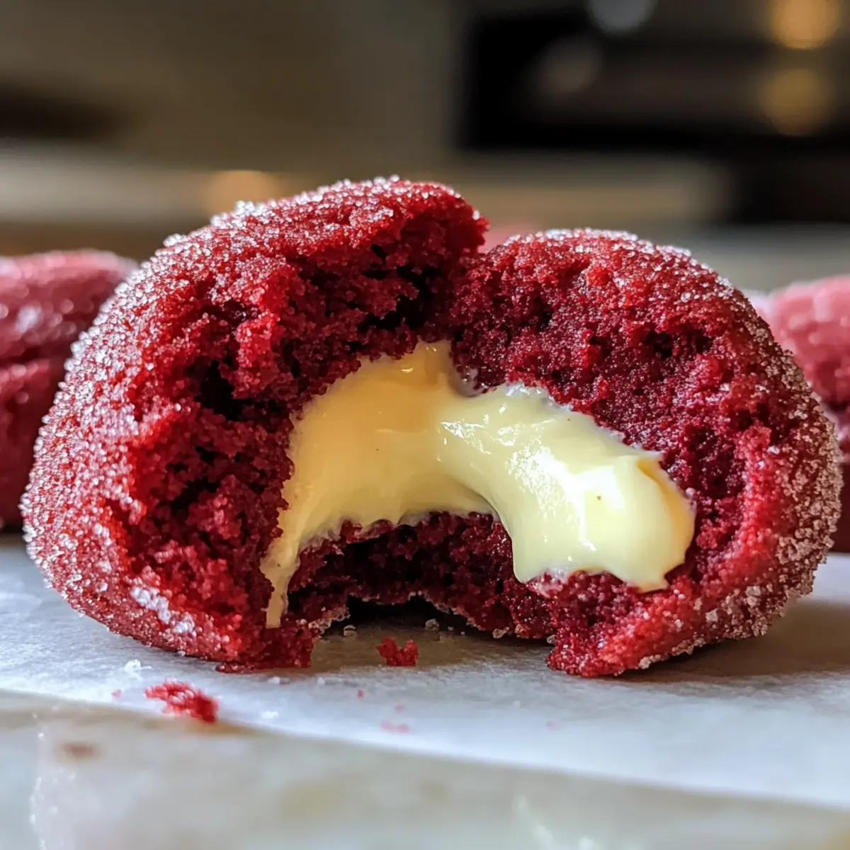 Rote Samt Daumenabdruck Kekse mit Frischkäsefüllung